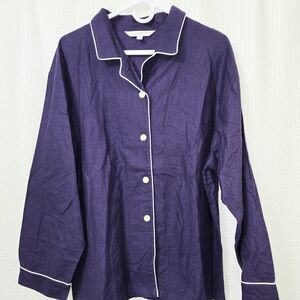 Women's Purple Long-Sleeve Pajama Top with Contrast Piping